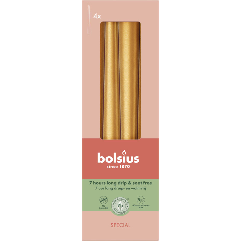 Een afbeelding van Bolsius Gotische kaarsen metallic golden orange