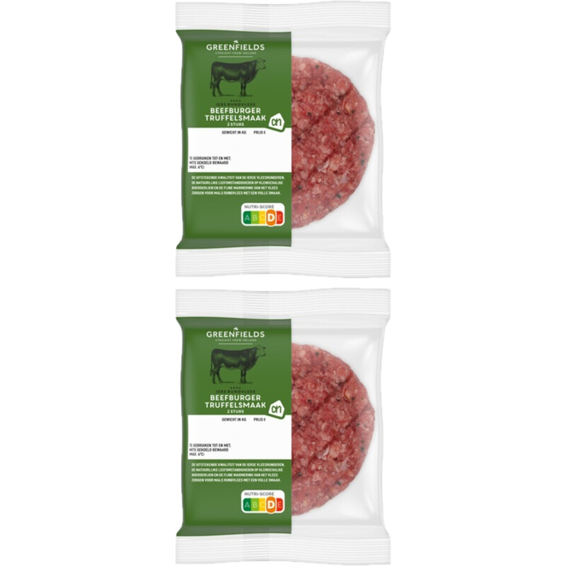 Een afbeelding van AH Greenfields Beefburger truffelsmaak 2 stuks 2-pack