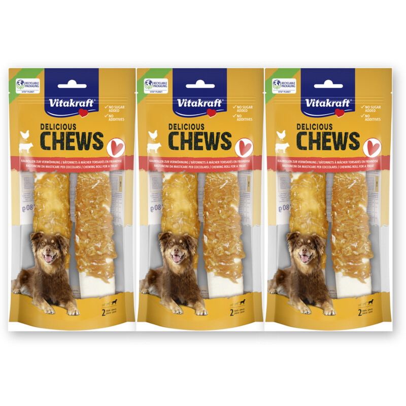 Vitakraft Delicious chews kauwrollen kip 3-pack