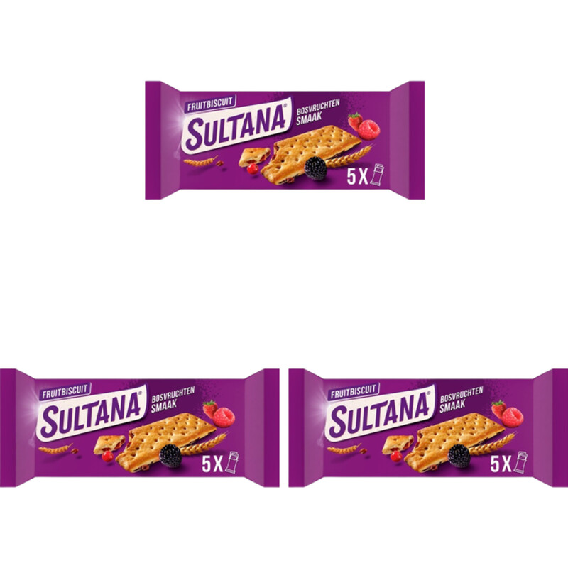 Een afbeelding van Sultana Fruitbiscuit bosvruchten 3-pack