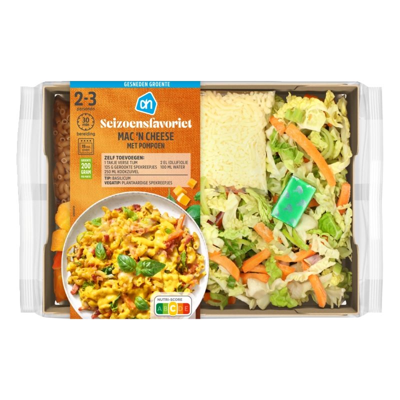 Gesneden verspakket mac'n cheese pompoen