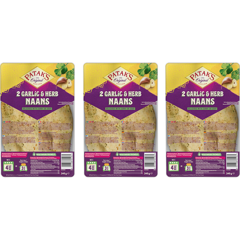 Een afbeelding van Patak's Naan garlic & coriander 3-pack