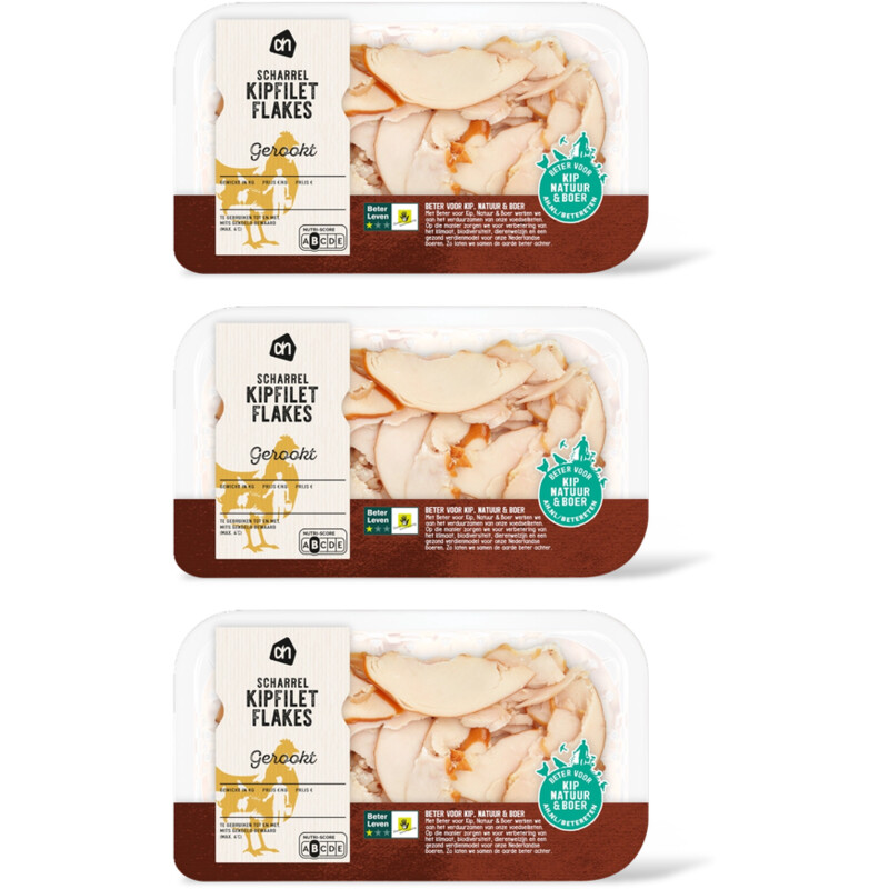AH Scharrel gerookte kipfiletflakes 3-pack