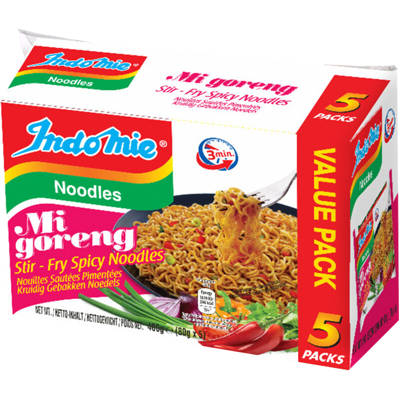 Een afbeelding van Indo mie Noodles mi goreng hot & spicy 5-pack