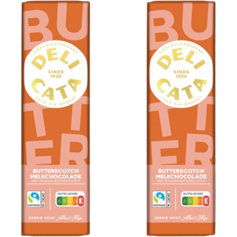 Een afbeelding van Delicata Reep melkchocolade butterscotch 2-pack
