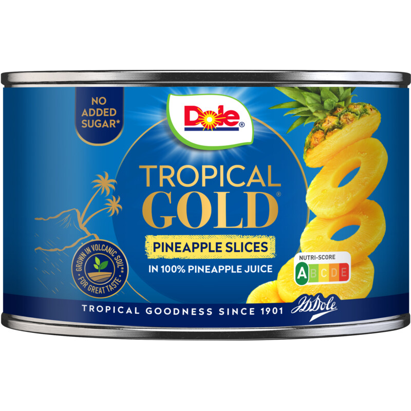 Een afbeelding van Dole Tropical gold ananasschijven op sap