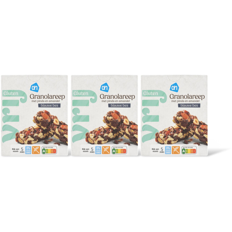 AH Glutenvrij Granolareep pinda en amandel blauwe 3-pk