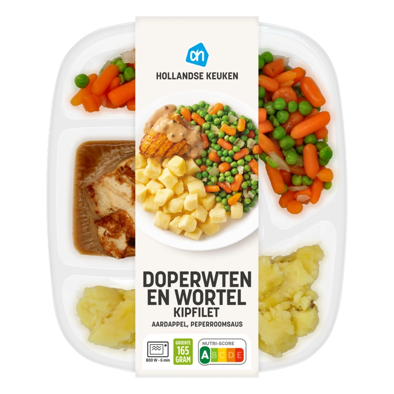 Kipfilet pepersaus met wortel en doperwt