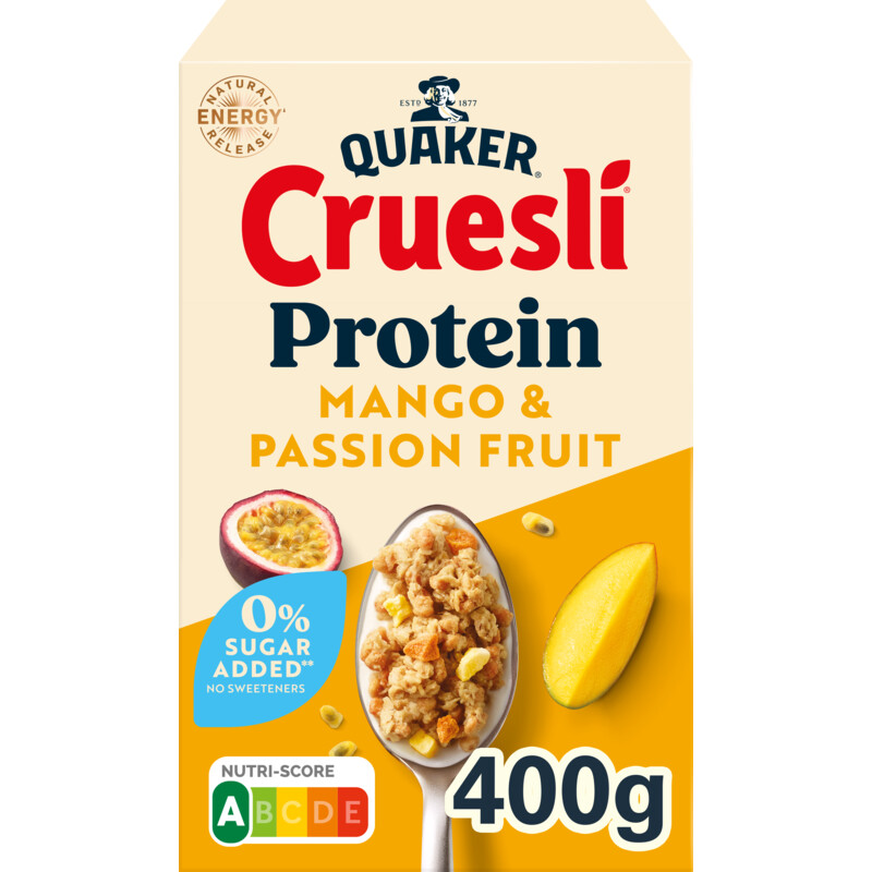 Quaker Cruesli protein mango & passionfruit