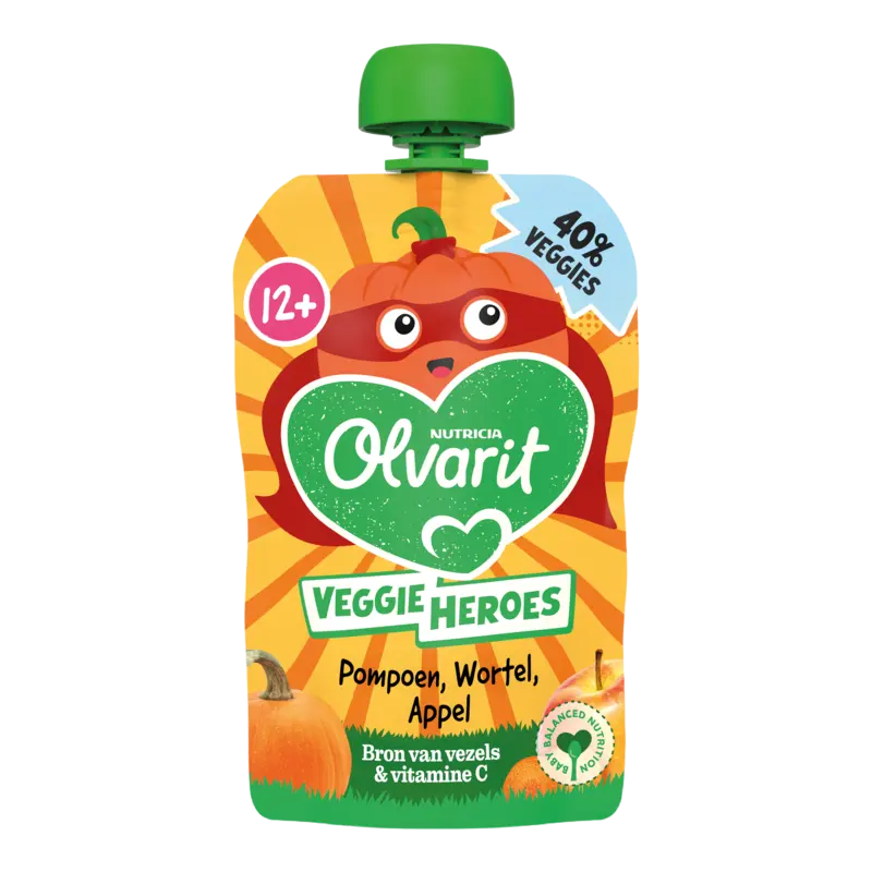 Olvarit Knijpfruit pompoen wortel appel 12m+