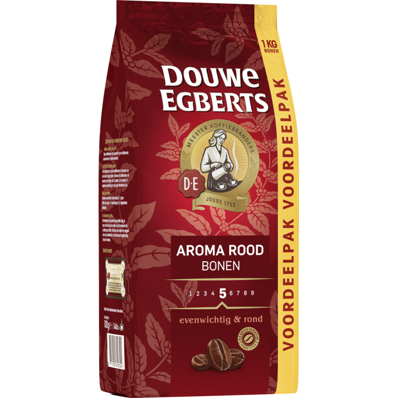 Een afbeelding van Douwe Egberts Aroma rood koffiebonen voordeelpak