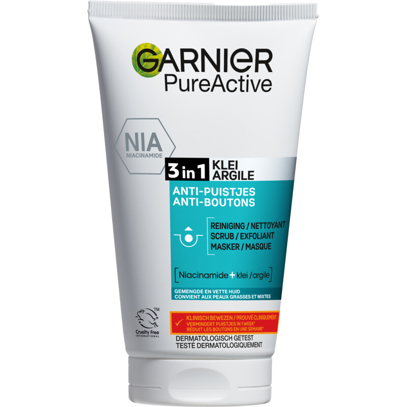 Een afbeelding van Garnier Pureactive 3-in-1 klei gezichtsmasker