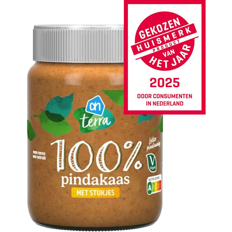 Een afbeelding van AH Terra Plantaardig 100% pindakaas stukjes