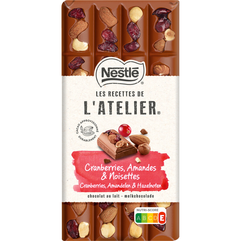 Een afbeelding van L'Atelier Melkchocolade cranberries & amandelen