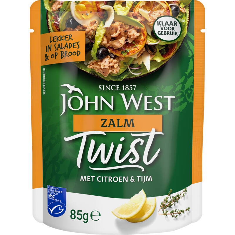 Een afbeelding van John West Twist zalm met citroen & tijm