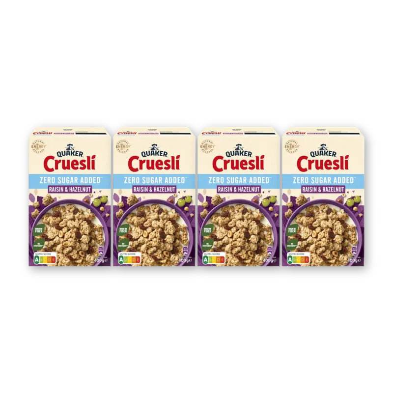 Quaker Cruesli raisin hazelnut zsa 4-pack