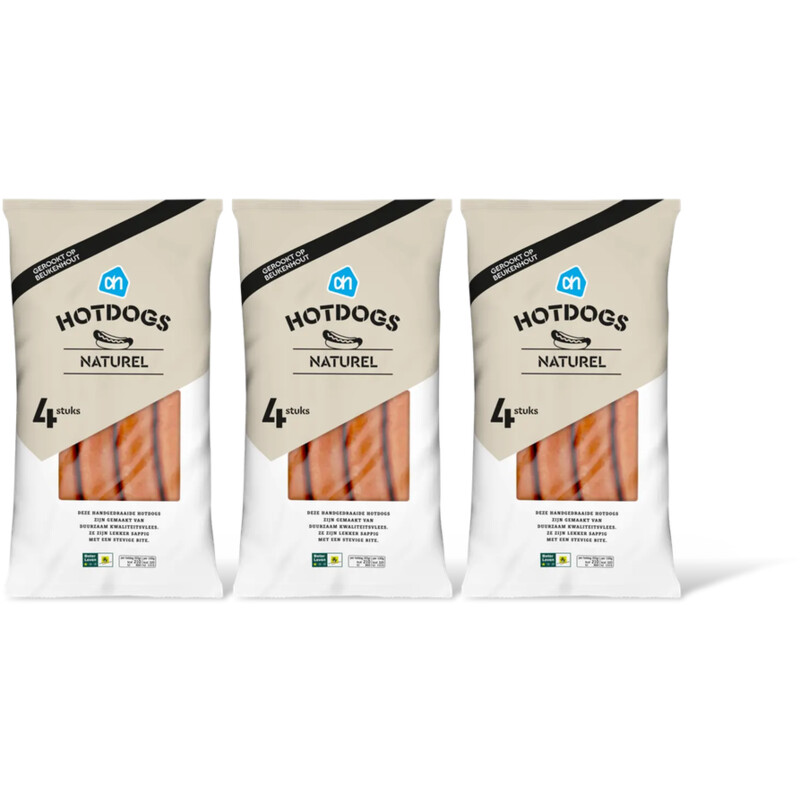 AH Hotdogs naturel 3-pack
