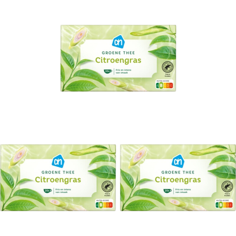 Een afbeelding van AH Groene thee citroengras 3-pack