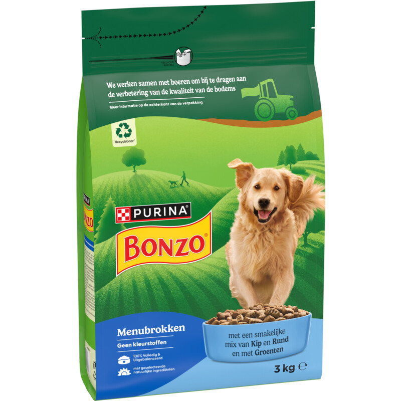 Een afbeelding van Bonzo Adult met vlees en groenten