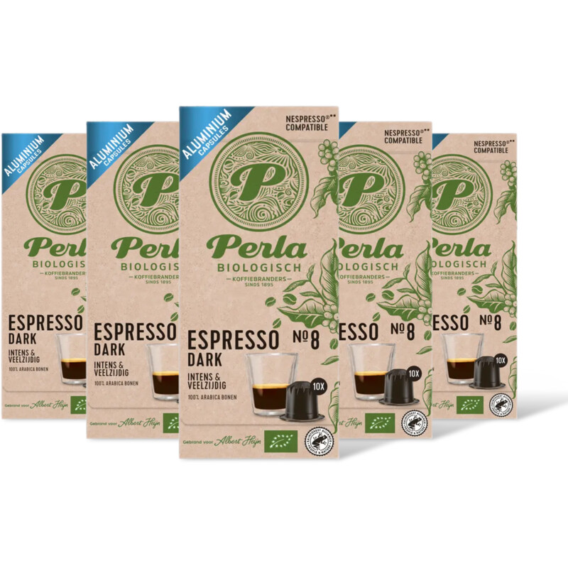 Perla Biologisch Espresso dark capsules 5-pack