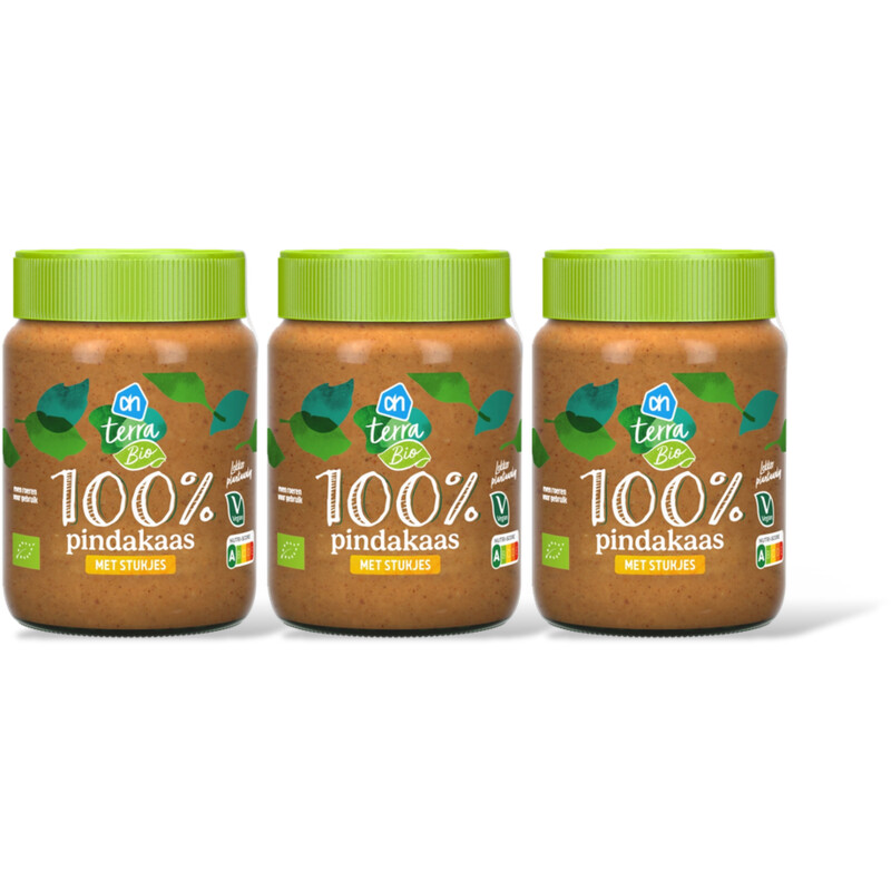 AH Terra Plantaardig bio 100% pindakaas 3 pack