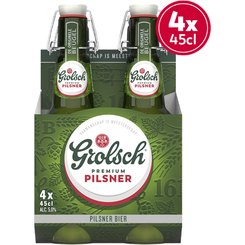 Een afbeelding van Grolsch Premium pilsner bier beugel 4-pack