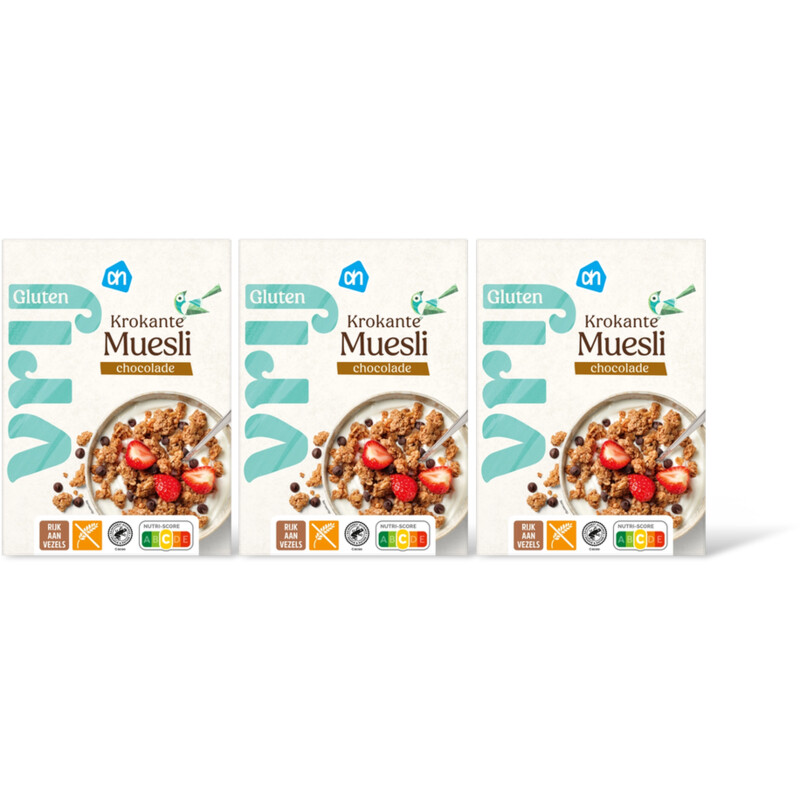 AH Glutenvrij Krokante muesli chocolade 3-pack