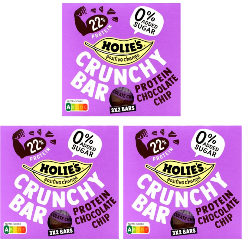 Een afbeelding van Holie's Crunchy Bar Protein Choc Chip 3-pack