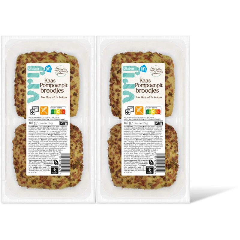 AH Glutenvrij Kaas pompoenpit broodjes 2-pack