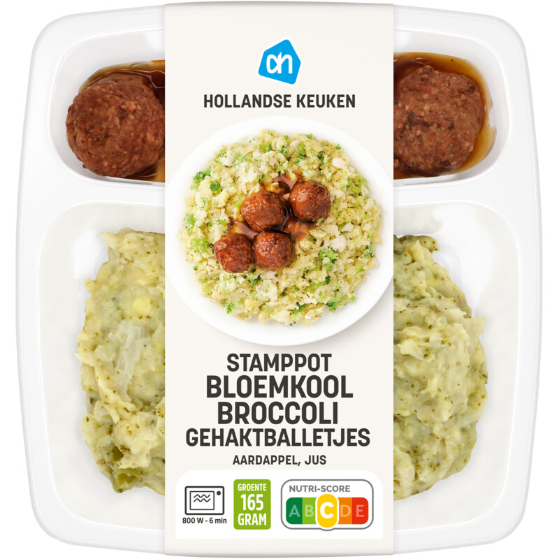 Een afbeelding van AH Stamppot bloemkool-broccoli gehaktbal
