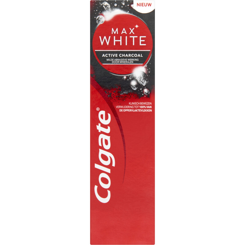 Een afbeelding van Colgate Max white tandpasta charcoal