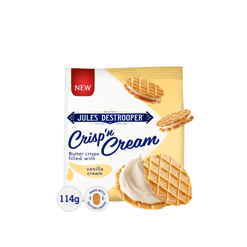 Jules Destrooper Crisp'n Cream Butter Crisps Filled with Vanilla Cream 114 g