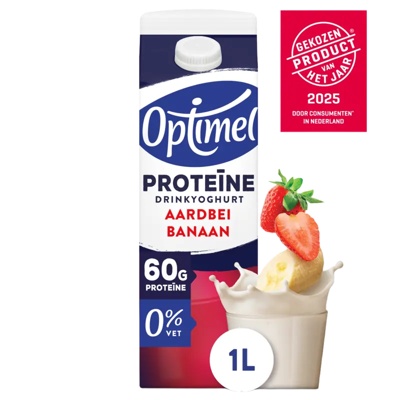 Optimel Proteïne drinkyoghurt aardbei banaan