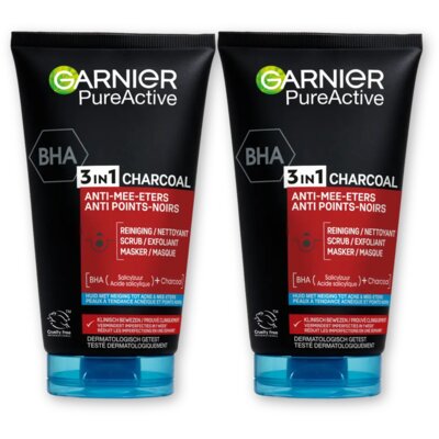 pdp-image-Garnier 3in1 charcoal reiniger, scrub & mask 2pk