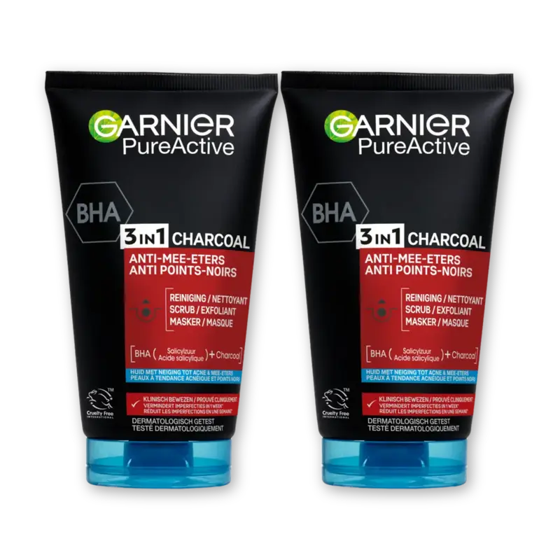 Garnier 3in1 charcoal reiniger, scrub & mask 2pk