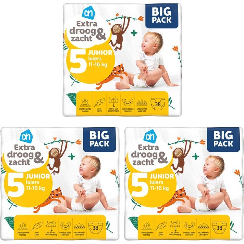 Een afbeelding van AH Extra droog&zacht luiers maat 5 3-pack
