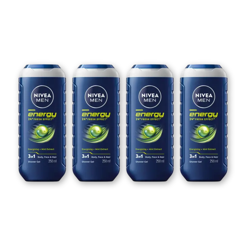 Men energy douchegel 3-in-1 met mint 4pk