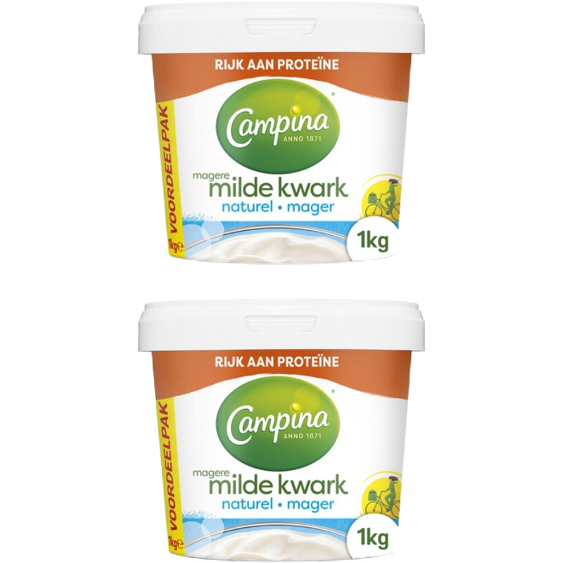 Een afbeelding van Campina Magere kwark naturel 1kg 2-pack