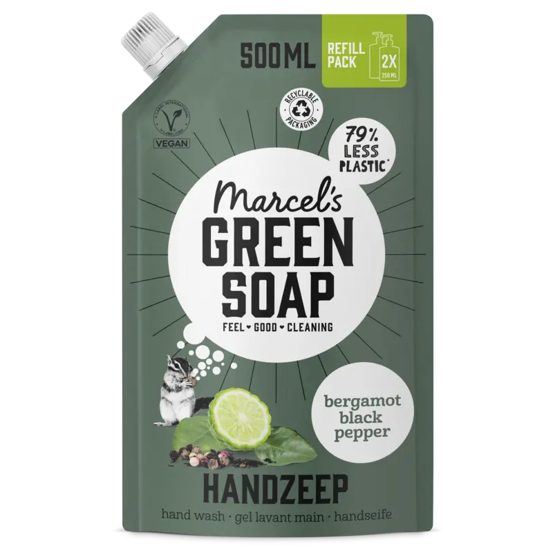 Marcel's Green Soap Handzeep bergamot black pepper refill