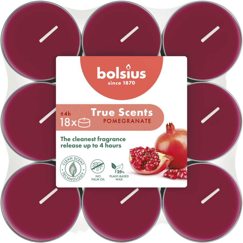 Een afbeelding van Bolsius True scents geurtheelichten granaatappel