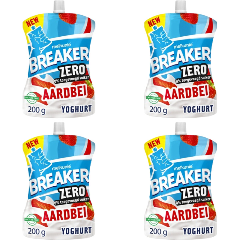Een afbeelding van Melkunie Breaker zero aardbei yoghurt 4-pack