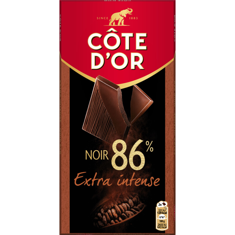 Een afbeelding van Côte d'Or Chocolade reep extra intense puur 86%