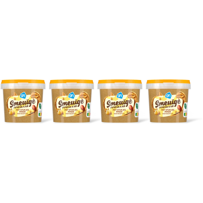 AH Smeuige pindakaas stukjes pinda 4-pack