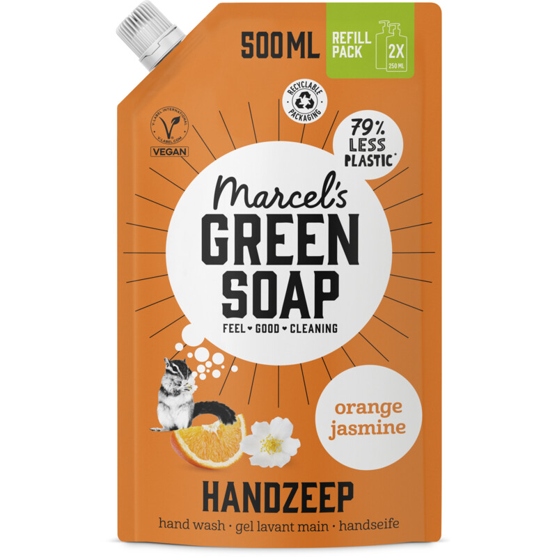 Een afbeelding van Marcel's Green Soap Handzeep orange & jasmin navulling