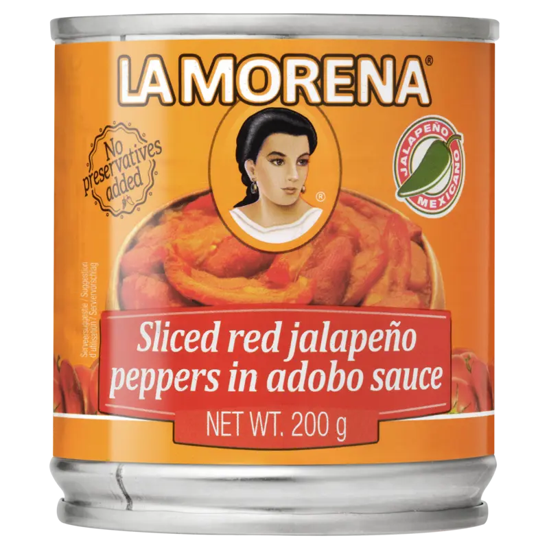 La Morena Sliced red jalapeno peppers adobo sauce