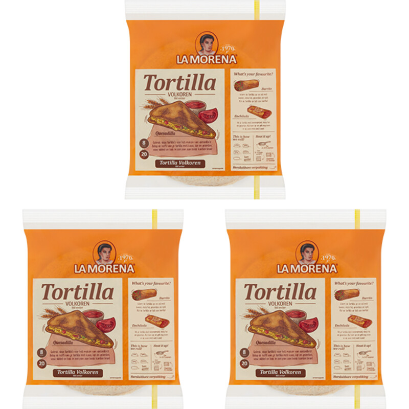 Een afbeelding van La Morena Volkoren tortilla's medium 3-pack