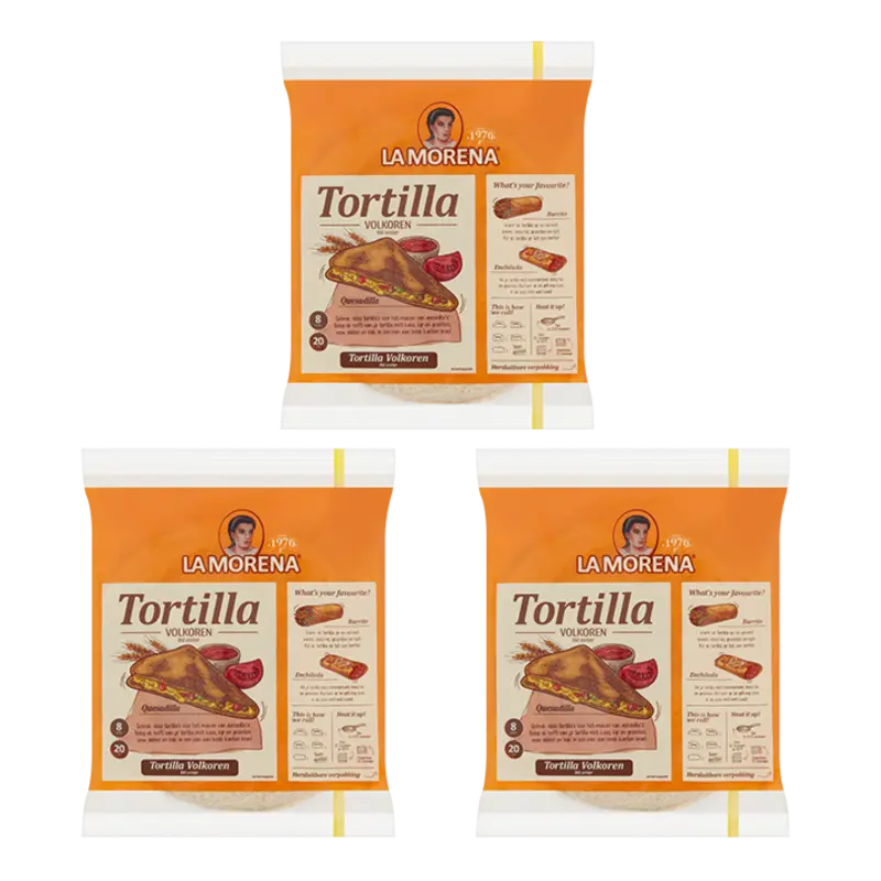 La Morena Volkoren tortilla's medium 3-pack