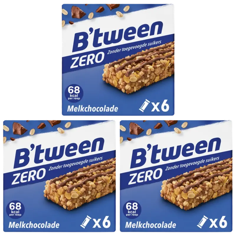 B'tween mueslireep zero melkchoc 3-pack