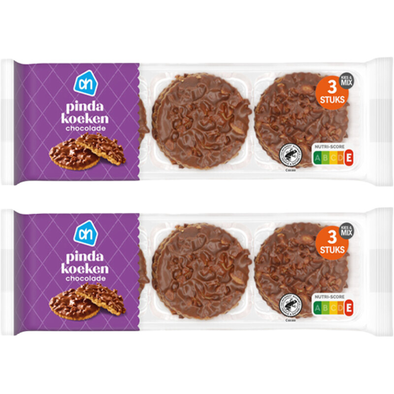 Een afbeelding van AH Pindakoeken chocolade 2-pack
