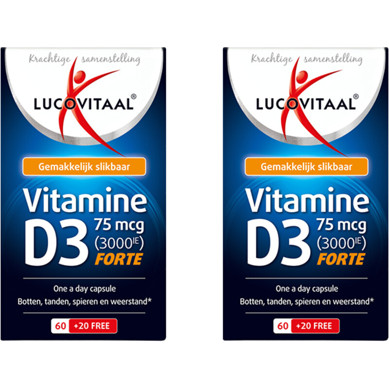Een afbeelding van Lucovitaal D3 75mcg forte vitamine capsules 2-pack
